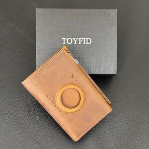 TOYFID Brown men’s Leather Wallet RFID block Air Tag Slot